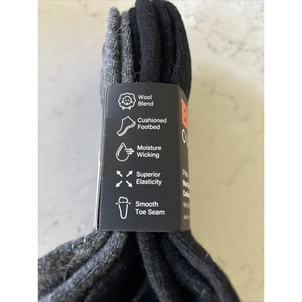 BASS Outdoor Men's 3-Pairs Wool Blend Cushioned Casual Mid-Crew Socks.